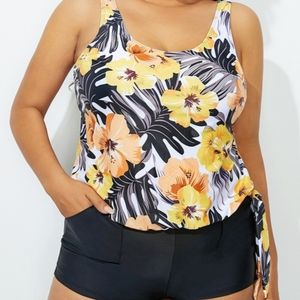 Floral Side Tie Blouson Tankini Set